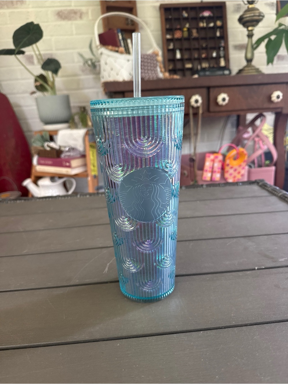 Starbucks Iridescent Aqua Blue Studded Tumbler with Straw